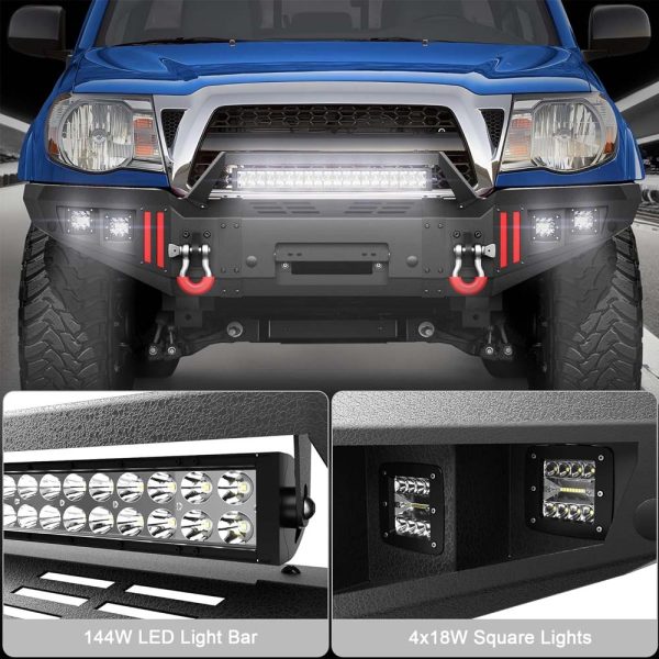 Tacoma Front Heavy Duty Steel Offroad Bumper w/ Winch Plate, Lights, D-rings for 2005 - 2015 Tacoma 2nd Gen Pickup Trucks - Image 3