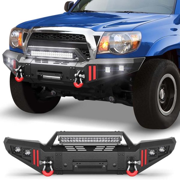 Tacoma Front Heavy Duty Steel Offroad Bumper w/ Winch Plate, Lights, D-rings for 2005 - 2015 Tacoma 2nd Gen Pickup Trucks - Image 2