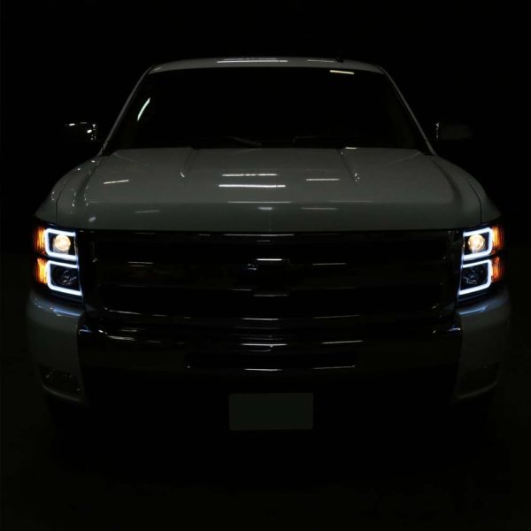 2007-2013 Chevrolet Silverado 1500/ 2007-2014 Silverado 2500HD 3500HD Dual LED C-Bar Projector Headlights (Matte Black Housing/Clear Lens) - Image 8