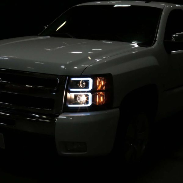 2007-2013 Chevrolet Silverado 1500/ 2007-2014 Silverado 2500HD 3500HD Dual LED C-Bar Projector Headlights (Matte Black Housing/Clear Lens) - Image 9