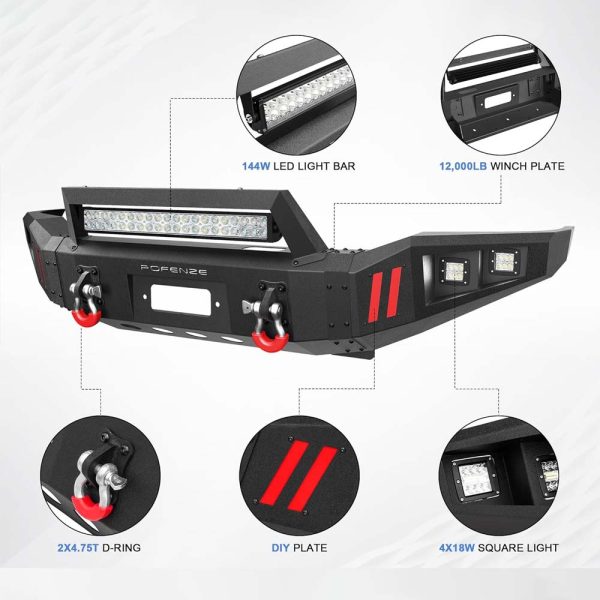 2007 - 2013 Tundra Front Steel Bumper With LED Lights and Winch Plate - Image 3