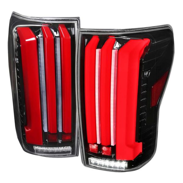 2007 - 2013 Toyota Tundra Sequential Red LED Bar Tail Lights (Glossy Black Housing/Clear Lens)