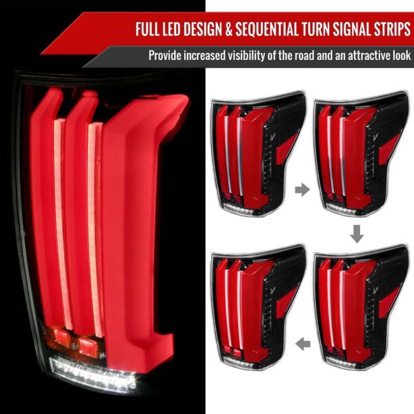 2007 - 2013 Toyota Tundra Sequential Red LED Bar Tail Lights (Glossy Black Housing/Clear Lens) - Image 2