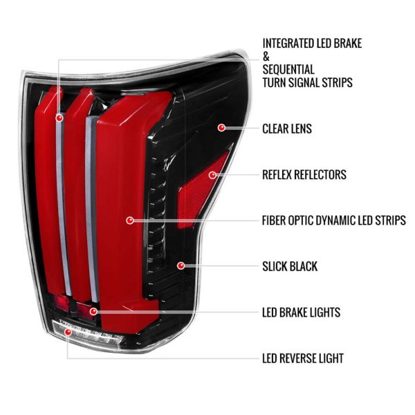 2007 - 2013 Toyota Tundra Sequential Red LED Bar Tail Lights (Glossy Black Housing/Clear Lens) - Image 7