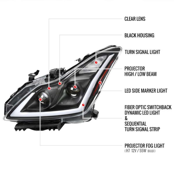 2008 - 2013 Infiniti G37 / 2014-2015 Q60 Coupe/Convertible Sequential Switchback LED Turn Signal Projector Headlights (Matte Black Housing/Clear Lens) - Image 7