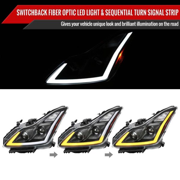 2008 - 2013 Infiniti G37 / 2014-2015 Q60 Coupe/Convertible Sequential Switchback LED Turn Signal Projector Headlights (Matte Black Housing/Clear Lens) - Image 3