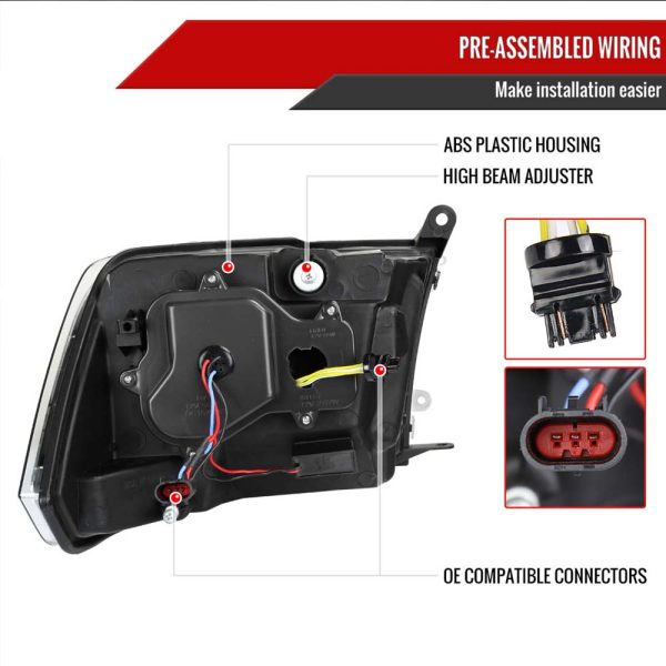 2009-2018 Dodge RAM 1500 / 2019-2021 RAM Classic / 2010-2018 RAM 2500 3500 Switchback Sequential LED Bar Projector Headlights (Matte Black Housing/Clear Lens) - Image 6