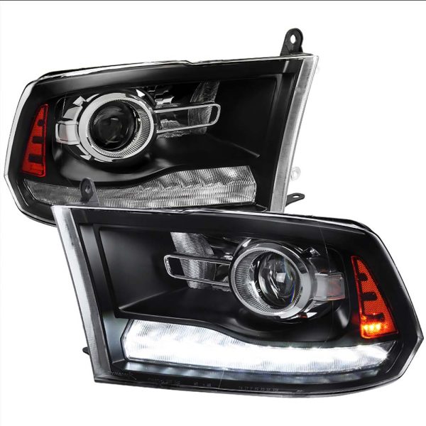 2009-2018 Dodge RAM 1500 / 2019-2021 RAM Classic / 2010-2018 RAM 2500 3500 Switchback Sequential LED Bar Projector Headlights (Matte Black Housing/Clear Lens)