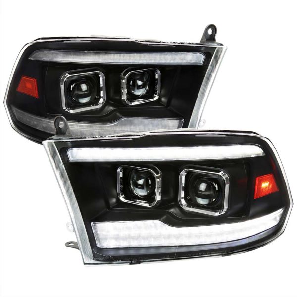 2009-2018 Dodge RAM 1500 / 2019-2021 RAM Classic / 2010-2018 RAM 2500 3500 Switchback Sequential Projector Headlights (Matte Black Housing/Clear Lens)