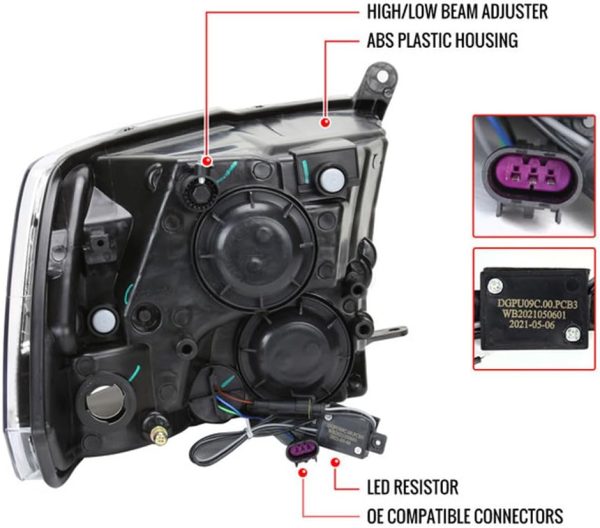 2009-2018 Dodge RAM 1500 / 2019 RAM Classic / 2010-2018 RAM 2500 3500 Switchback Sequential LED Headlights - Image 4