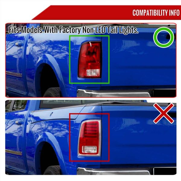 2009-2018 Dodge RAM 1500/2019-2022 RAM 1500 Classic/2010-2018 RAM 2500 3500 Red LED Bar Tail Lights (Matte Black Housing/Clear Lens) - Image 8