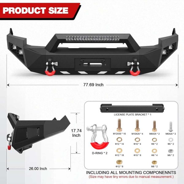 2009 - 2012 Dodge RAM 1500 Full Width Front Bumper - With Winch Plate, LED Lights, D-rings - Image 3