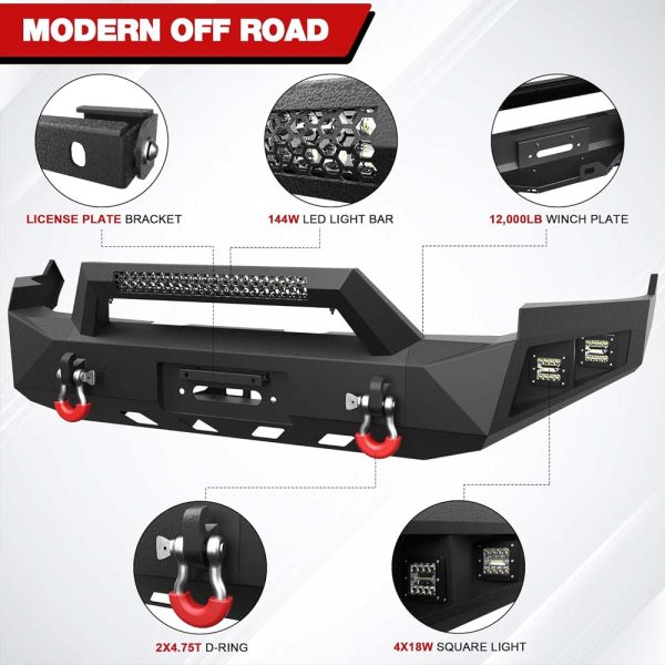 2009 - 2012 Dodge RAM 1500 Full Width Front Bumper - With Winch Plate, LED Lights, D-rings - Image 4