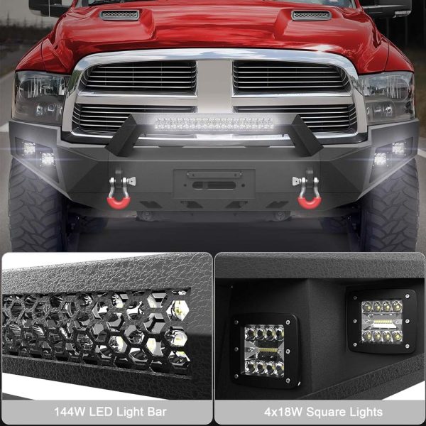 2009 - 2012 Dodge RAM 1500 Full Width Front Bumper - With Winch Plate, LED Lights, D-rings - Image 7