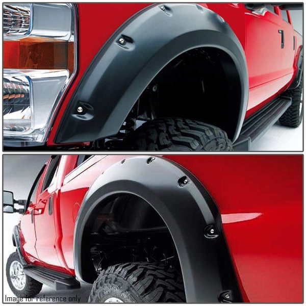 2009 - 2014 FORD F-150 Smooth Pocket-Riveted Style Side Wheel Fender Flares (Black) - Image 2