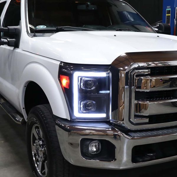 2011-2016 Ford F-250/F-350/F-450/F-550 Switchback Sequential LED C-Bar Projector Headlights (Black Housing/Clear Lens) - Image 6