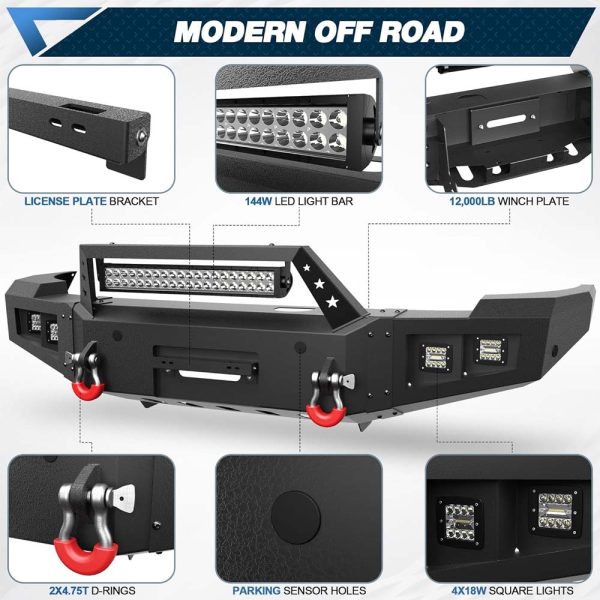 2011 - 2014 Chevy Silverado 2500/3500 Front Steel Full Width Offroad Bumper w/Winch Plate - Image 6