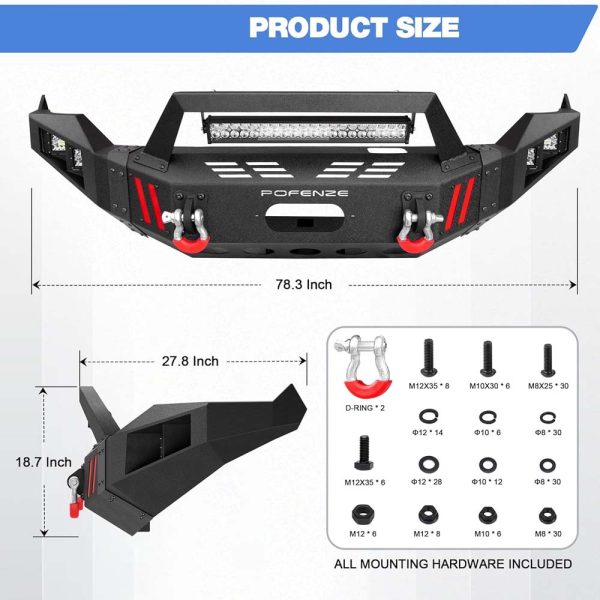 Full Width Front Bumper for Ram 1500 (2013-2018, 2019-2023 Classic) - Winch Plate, LED Lights, D-rings - Image 4