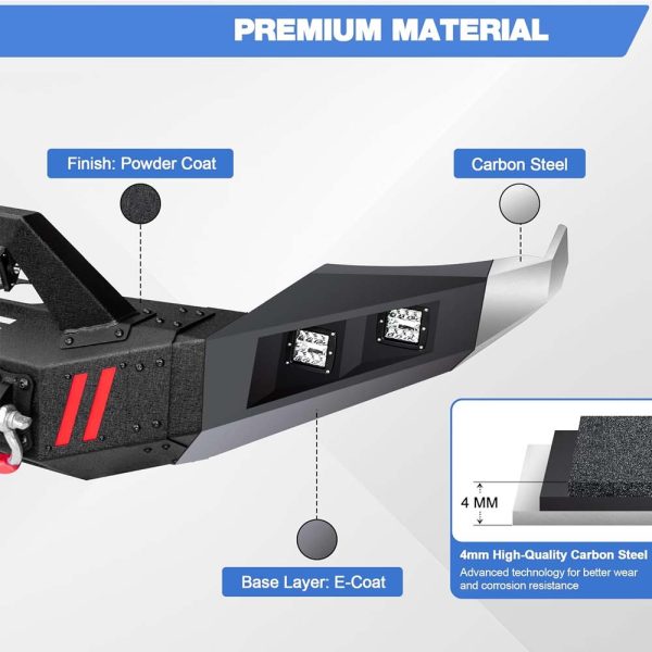 Full Width Front Bumper for Ram 1500 (2013-2018, 2019-2023 Classic) - Winch Plate, LED Lights, D-rings - Image 6