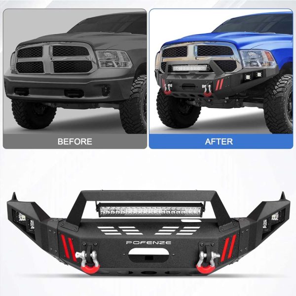 Full Width Front Bumper for Ram 1500 (2013-2018, 2019-2023 Classic) - Winch Plate, LED Lights, D-rings - Image 7