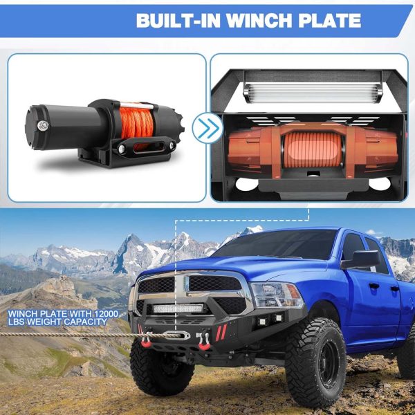 Full Width Front Bumper for Ram 1500 (2013-2018, 2019-2023 Classic) - Winch Plate, LED Lights, D-rings - Image 5