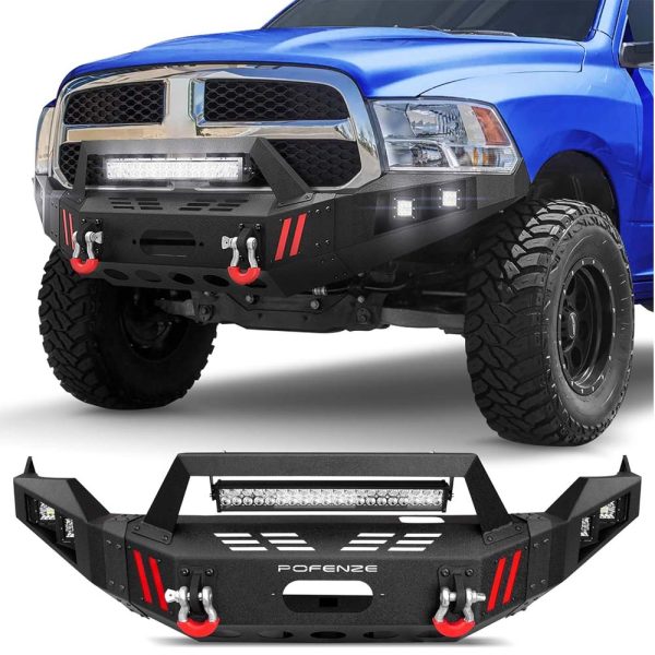 Full Width Front Bumper for Ram 1500 (2013-2018, 2019-2023 Classic) - Winch Plate, LED Lights, D-rings - Image 2