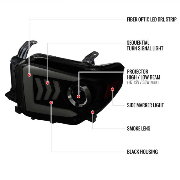 2014 - 2021 Toyota Tundra LED C-Bar Projector Headlights w/ Sequential Arrow Turn Signals (Black Housing/Smoke Lens) - Image 8