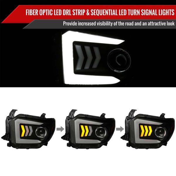 2014 - 2021 Toyota Tundra LED C-Bar Projector Headlights w/ Sequential Arrow Turn Signals (Black Housing/Smoke Lens) - Image 2