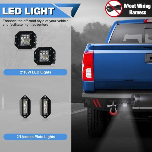 Rear Bumper Full Width for 2014-2018 Chevrolet Silverado/GMC Sierra 1500, Textured Black Bumper with LED Lights & Sensor Holes & D-Rings & License Plate Lights - Image 7