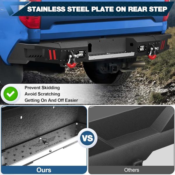 Rear Bumper Full Width for 2014-2018 Chevrolet Silverado/GMC Sierra 1500, Textured Black Bumper with LED Lights & Sensor Holes & D-Rings & License Plate Lights - Image 4