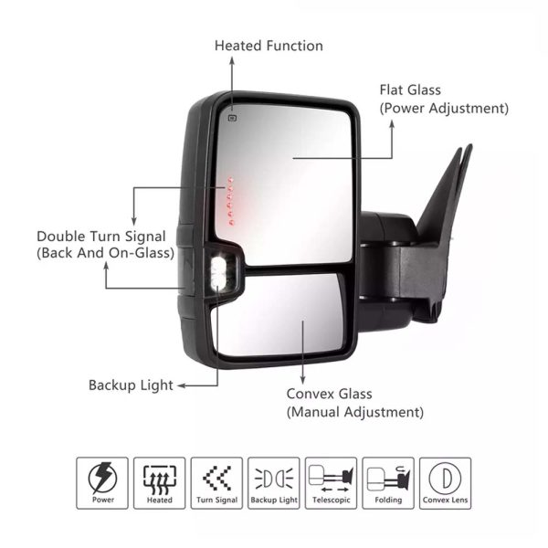 2014-2018 CHEVROLET SILVERADO / GMC SIERRA Towing Mirrors - Image 2