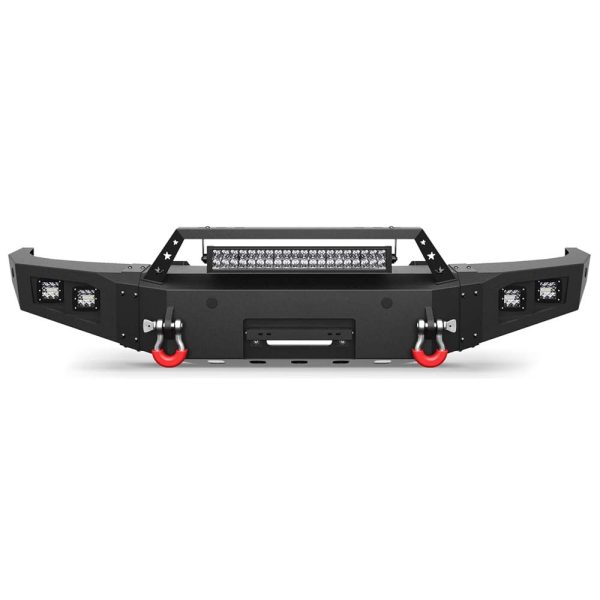 Front Bumper Bar with Winch Plate for 2014-2015 Silverado 1500, Textured Black Bumper with D-rings, 144W Light Bar