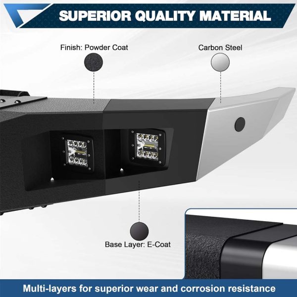Front Bumper Bar with Winch Plate for 2014-2015 Silverado 1500, Textured Black Bumper with D-rings, 144W Light Bar - Image 5