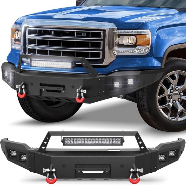 Side profile of 2015 GMC Sierra 1500 with aftermarket front steel bumper