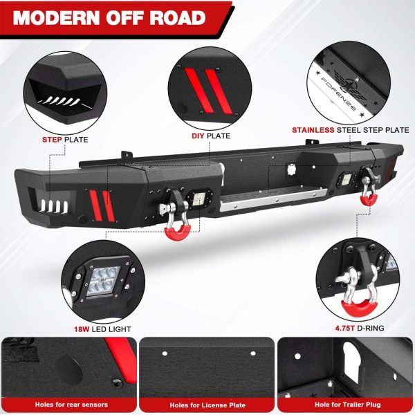 2015 - 2019 GMC Sierra Chevrolet Silverado 2500 3500 Steel Rear Bumper W/ LED Lights - Image 3