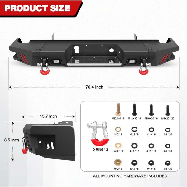 2015 - 2019 GMC Sierra Chevrolet Silverado 2500 3500 Steel Rear Bumper W/ LED Lights - Image 4