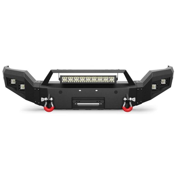 Front Bumper Bar with Winch Plate for 2016-2018 Silverado 1500, Textured Black Bumper for Chevrolet Silverado 1500 (2016 2017 2018) with D-rings, 144W Long Light Bar, License Plate Bracket