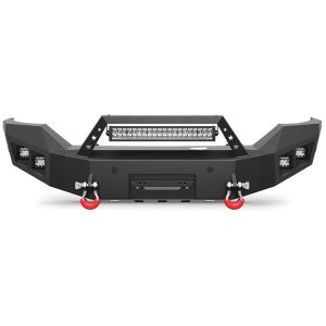 Heavy-duty front steel bumper for 2016–2018 GMC Sierra 1500 with winch plate and LED light bar
