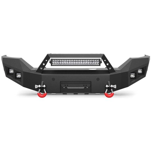 Heavy-duty front steel bumper for 2016–2018 GMC Sierra 1500 with winch plate and LED light bar