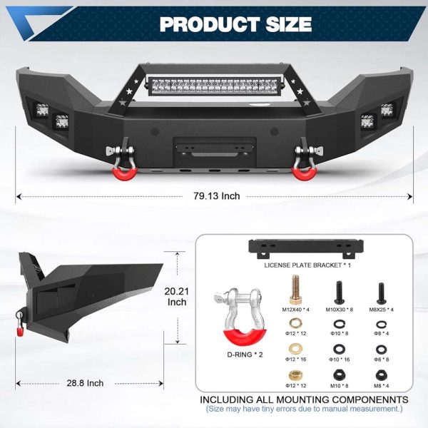 Mounting hardware and license plate bracket included with Sierra front bumper