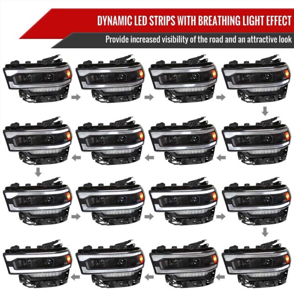 2019-2024 Dodge RAM 2500/3500/4500/5500 Switchback Sequential LED Turn Signal Projector Headlights (Matte Black Housing/Clear Lens) - Image 3