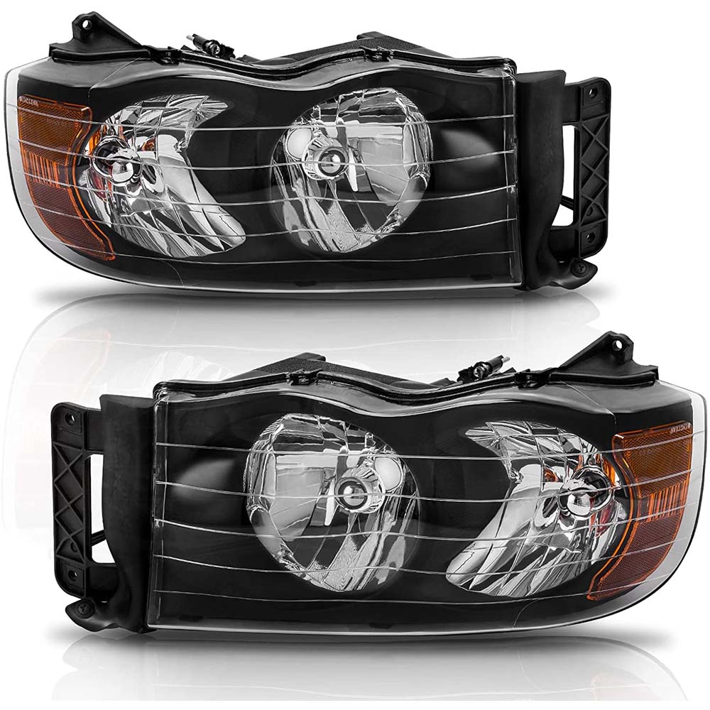 Headlight Assembly Compatible with 2002-2005 Dodge Ram Black Housing