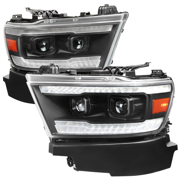 2019-2022 Dodge RAM 1500 Switchback Sequential LED Turn Signal Projector Headlights (Matte Black Housing/Clear Lens)
