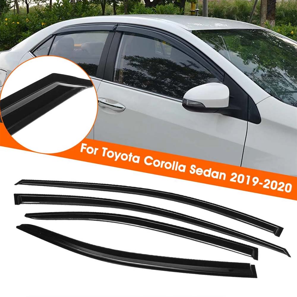Dark Tinted Side Window Visor Deflectors Vent Rain Guards Compatible with Toyota Corolla Sedan 2019 2020 2021 2022 for All Trims L LE SE XLE Hybrid
