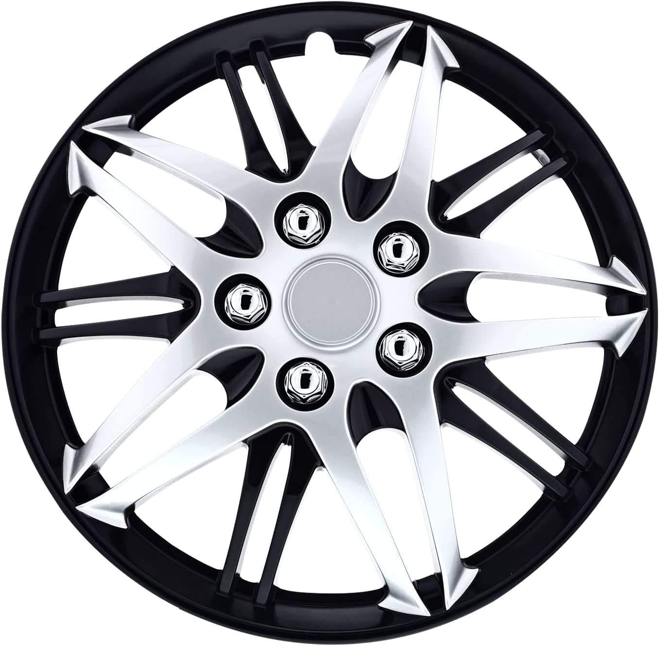 Wheel Cover Kit, 14 Inch Set of 4 Automotive Hubcaps with Universal Snap-On Retention Rings