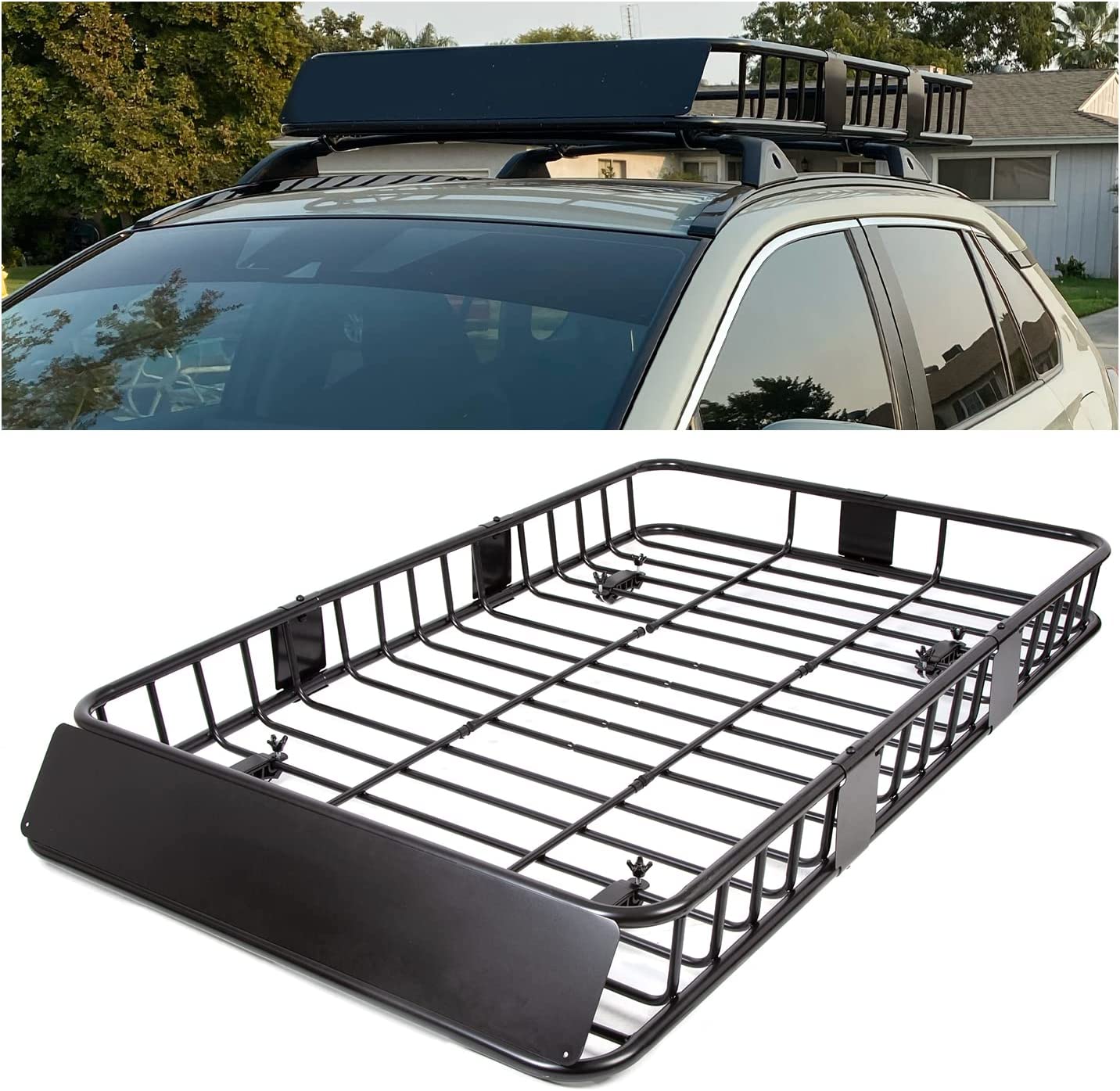 Universal Roof Rack Cargo Carrier 250LBS Weight Capacity Heavy Duty Steel Car SUV Top Luggage Storage Holder Basket for Travel