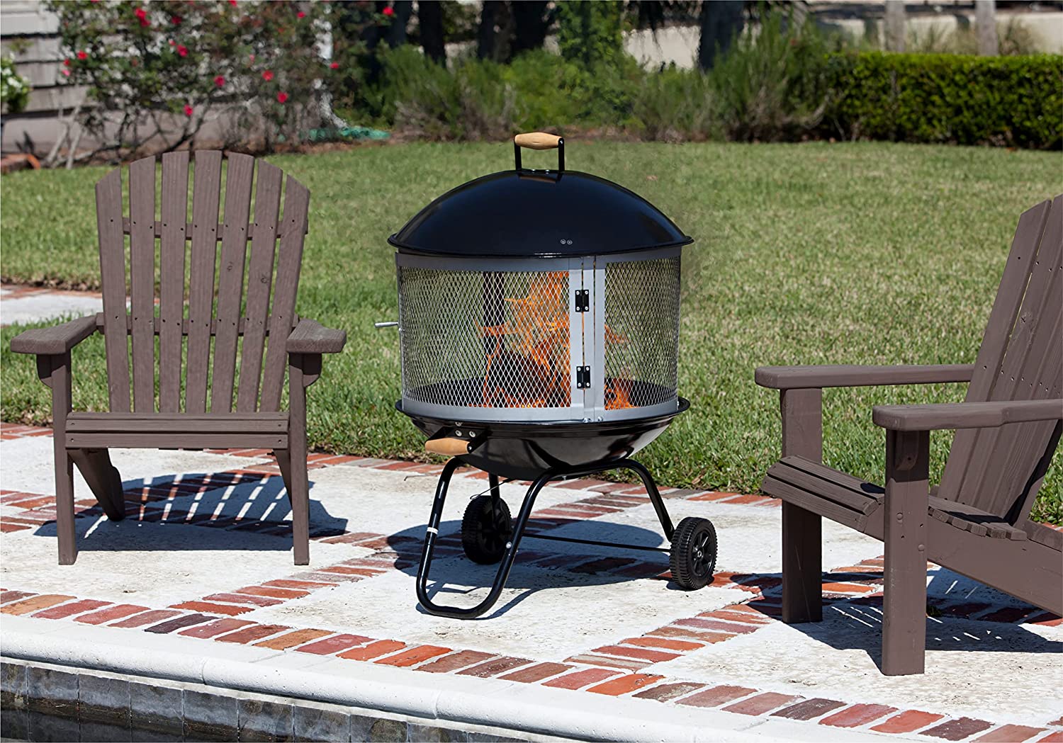 28″ Portable Fire Pit With Wheel