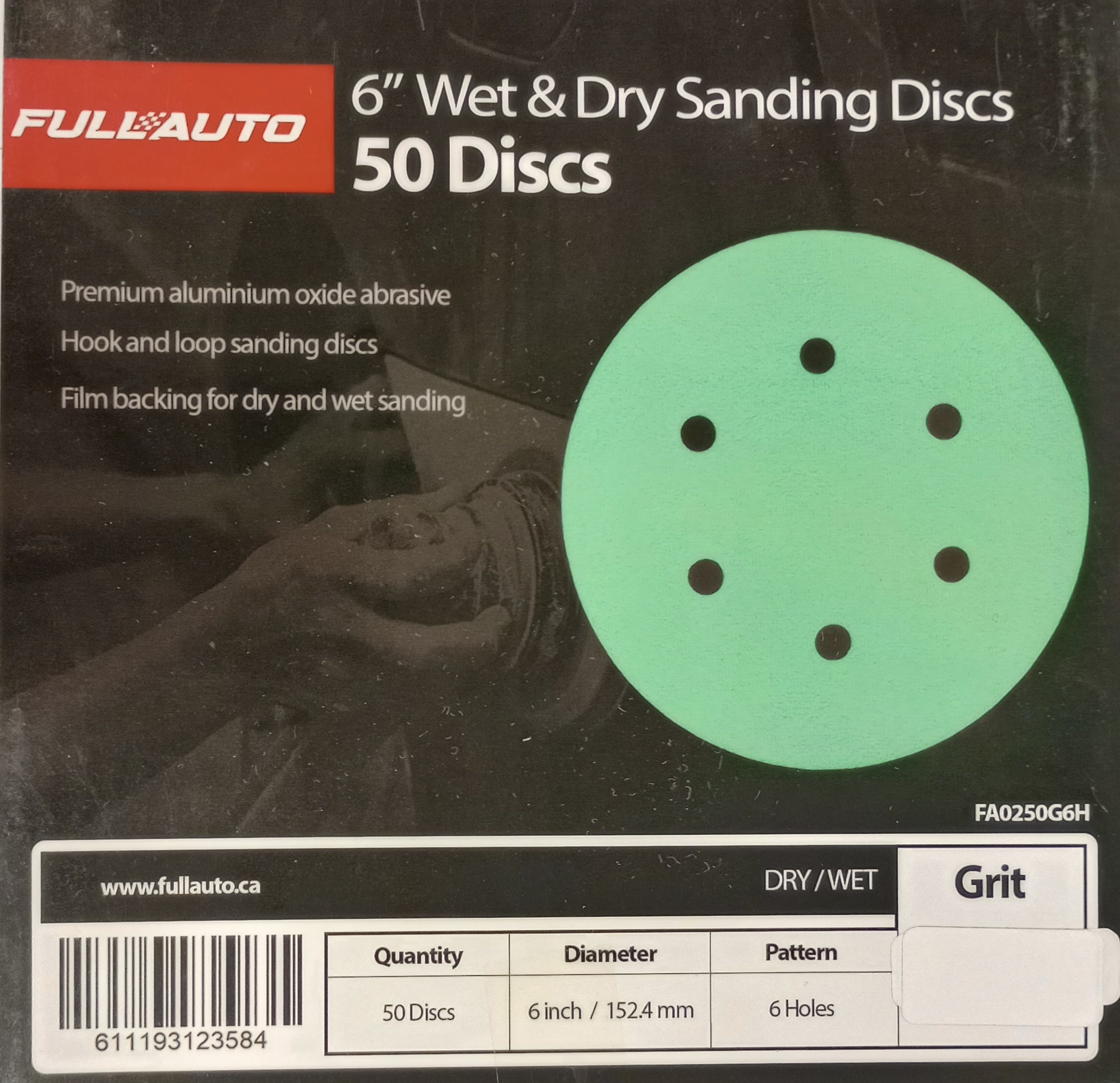 6″ Wet and Dry Hook and Loop Sanding Disc With Holes (Box of 50)