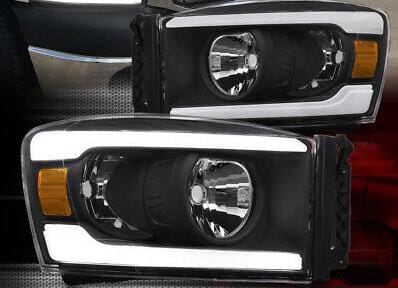 Headlight Assembly Compatible with 2006-2008 Dodge Ram 1500 / 2009 2500-3500 LED DRL Black Housing Headlamps