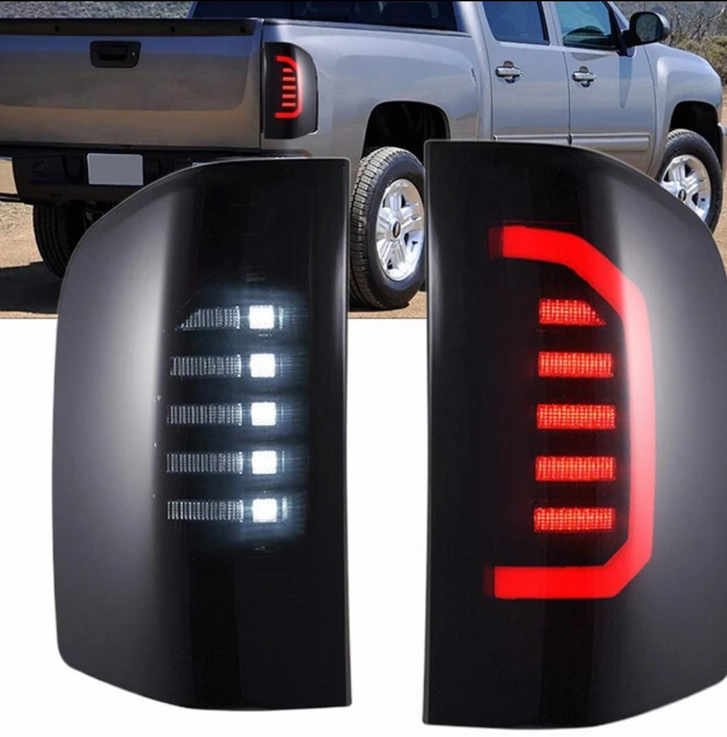 Tail Lights For 2007-2013 Chevrolet Silverado LED DRL Turn Signal Rear Brake Smoked L+R